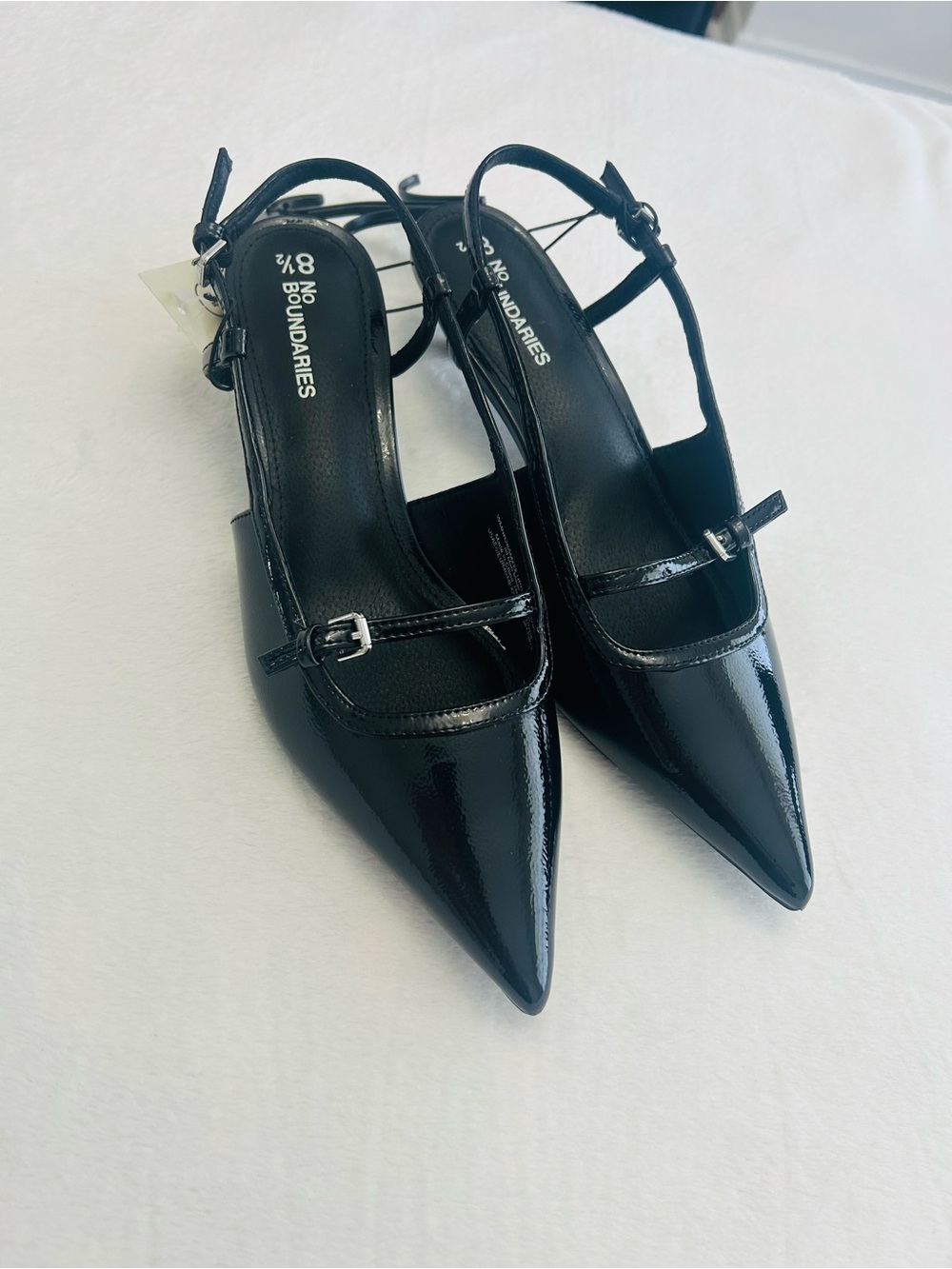 No Boundaries Black Patent Pointed Toe Slingback Heels